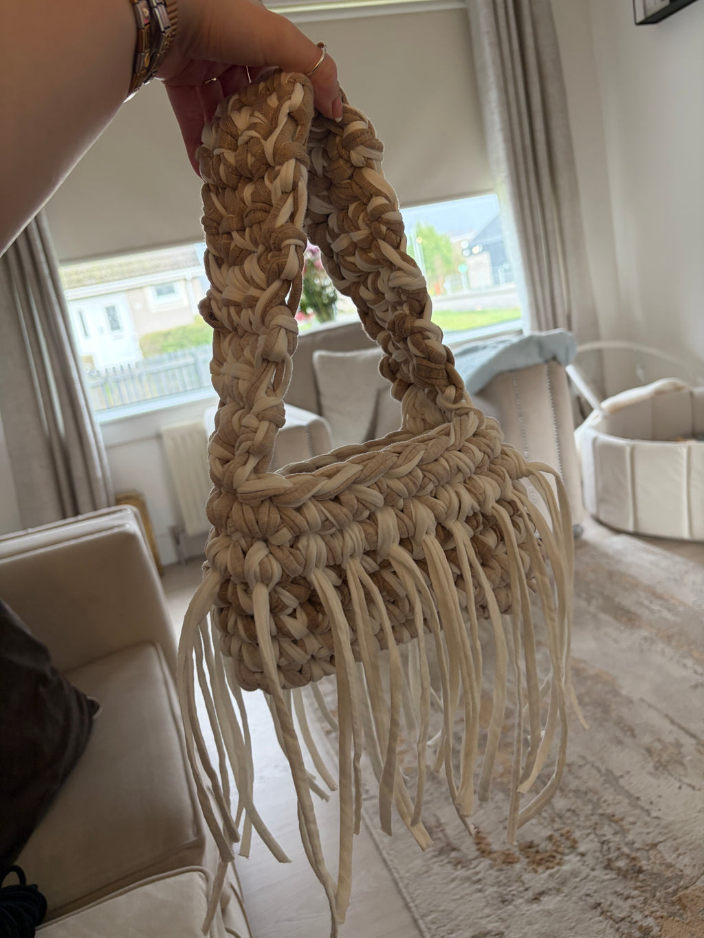 The Carrie Bag - Beige & White
