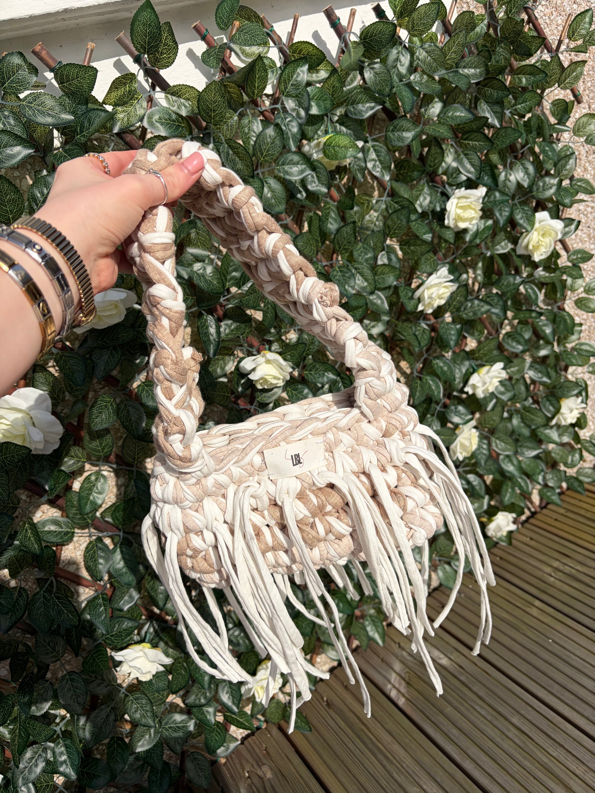 The Carrie Bag - Beige & White