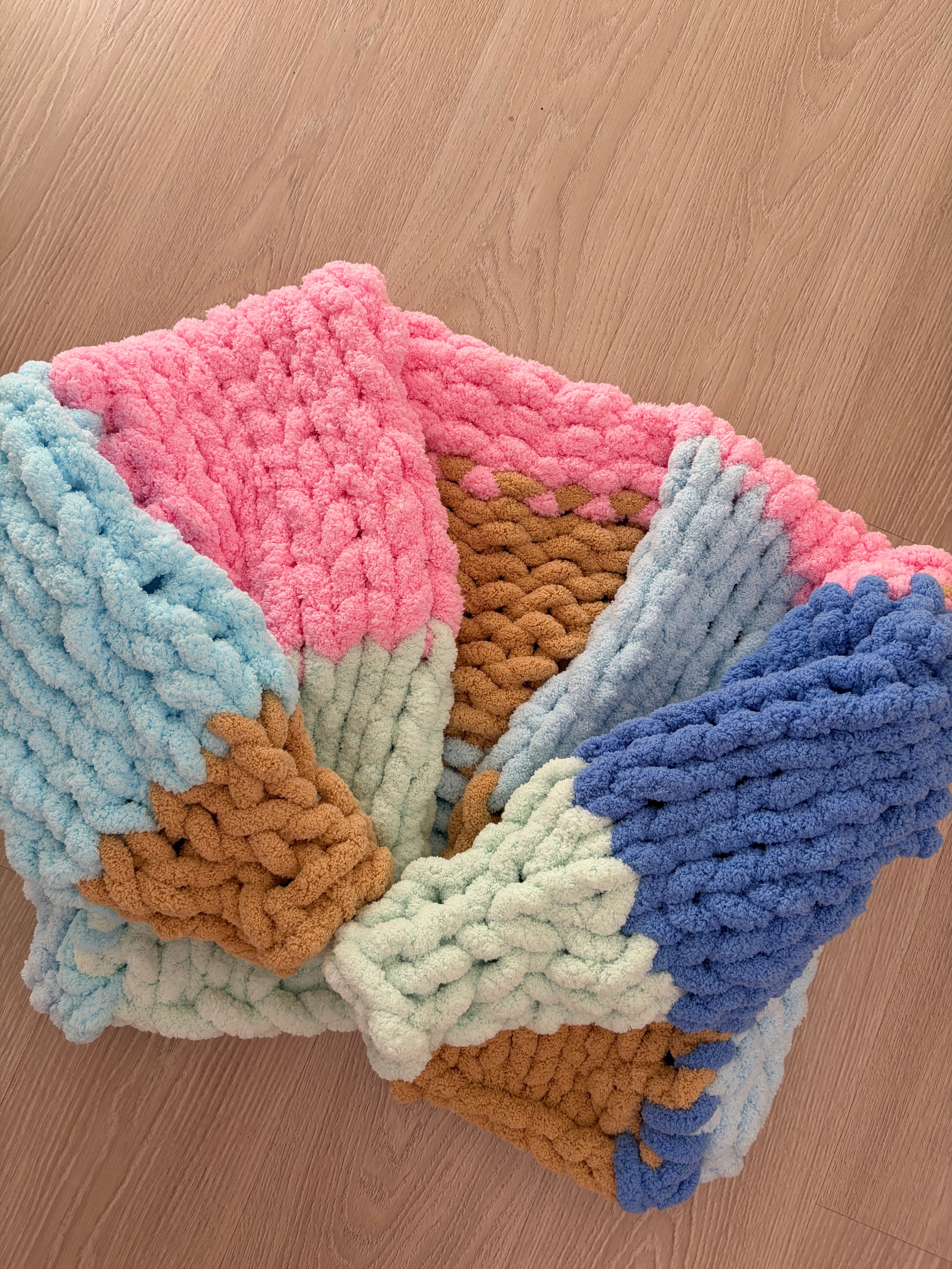 Chunky Knit Cardigan - Blue, Pink, Teal & Bron