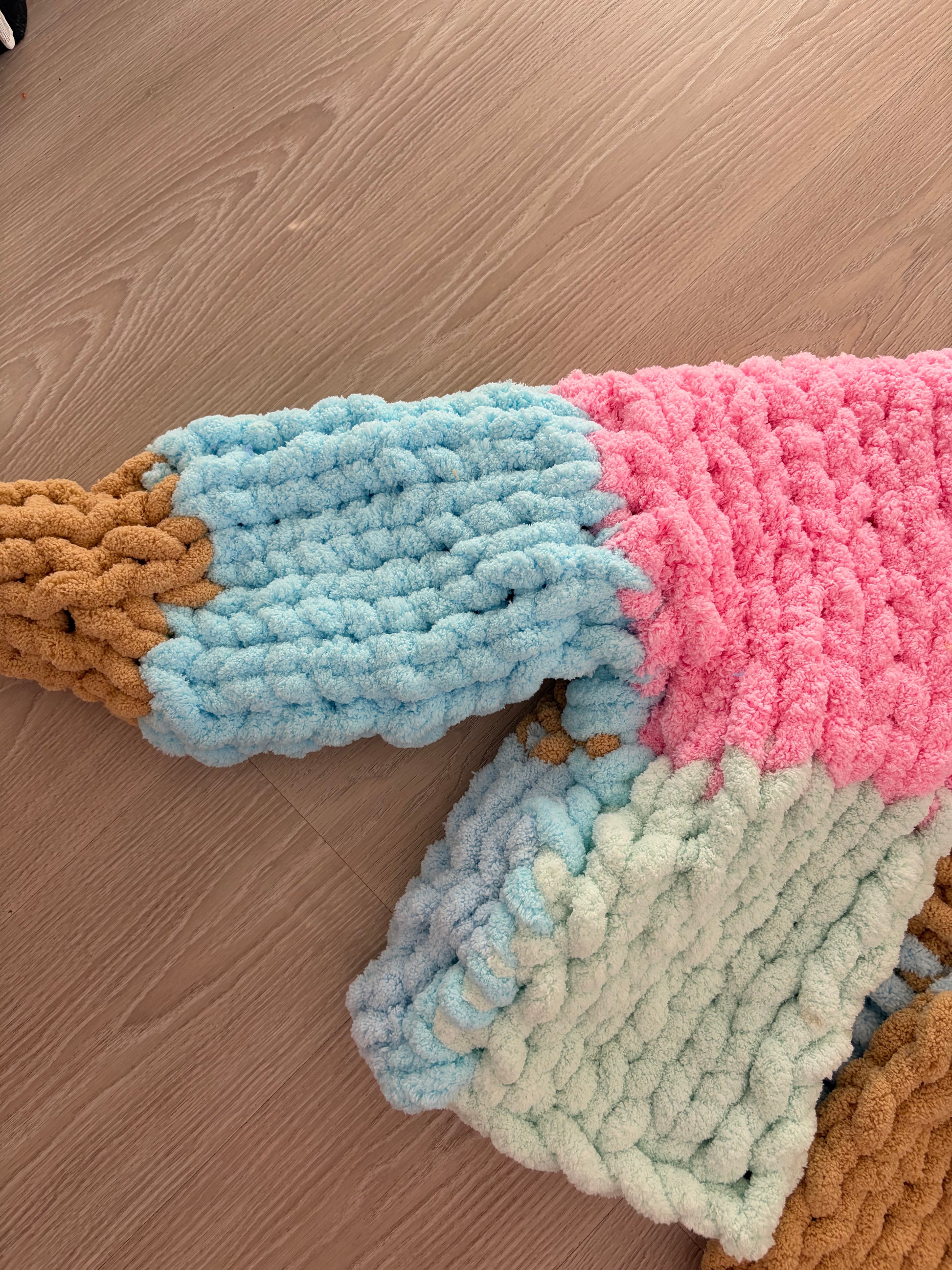 Chunky Knit Cardigan - Blue, Pink, Teal & Bron