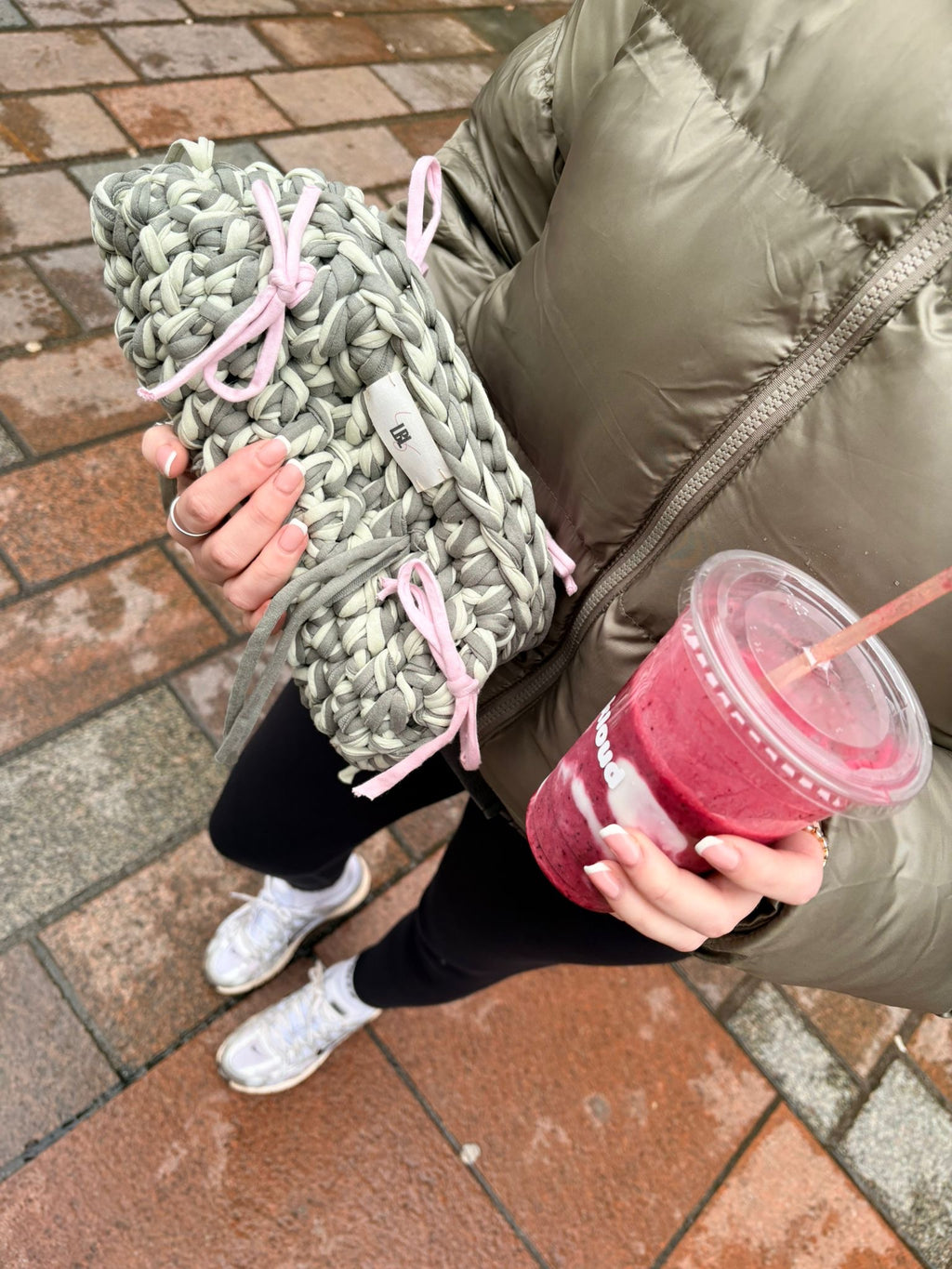 The Natasha Clutch - Khaki & Pink Bows