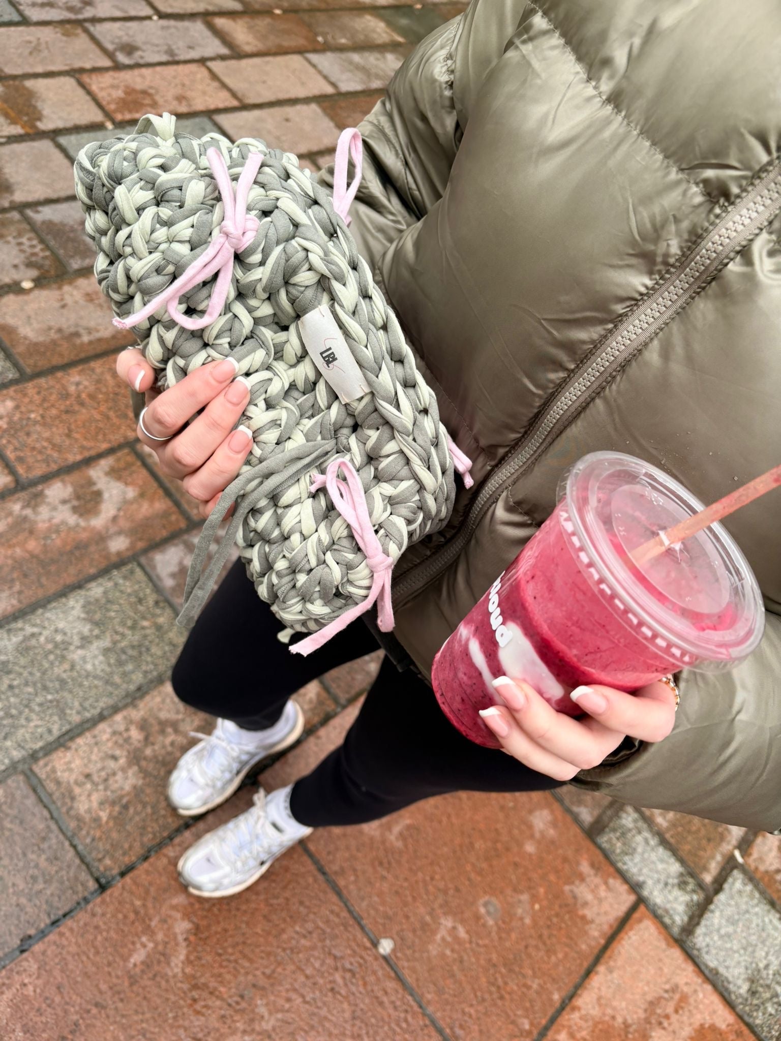 The Natasha Clutch - Khaki & Pink Bows